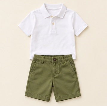 White Polo and Olive Shorts Set