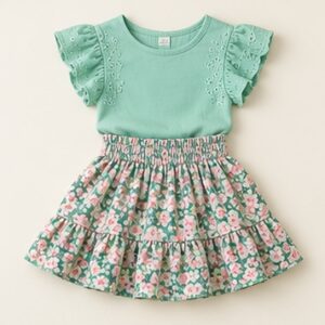 Mint Green Top and Floral Skirt Set