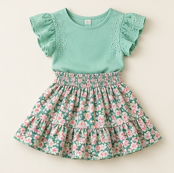 Mint Green Top and Floral Skirt Set