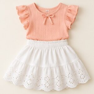 Peach Top and White Skirt Set