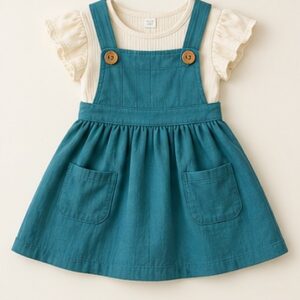 Teal Pinafore and Cream Tee Set