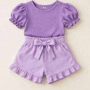 Purple Top and Lilac Shorts Set